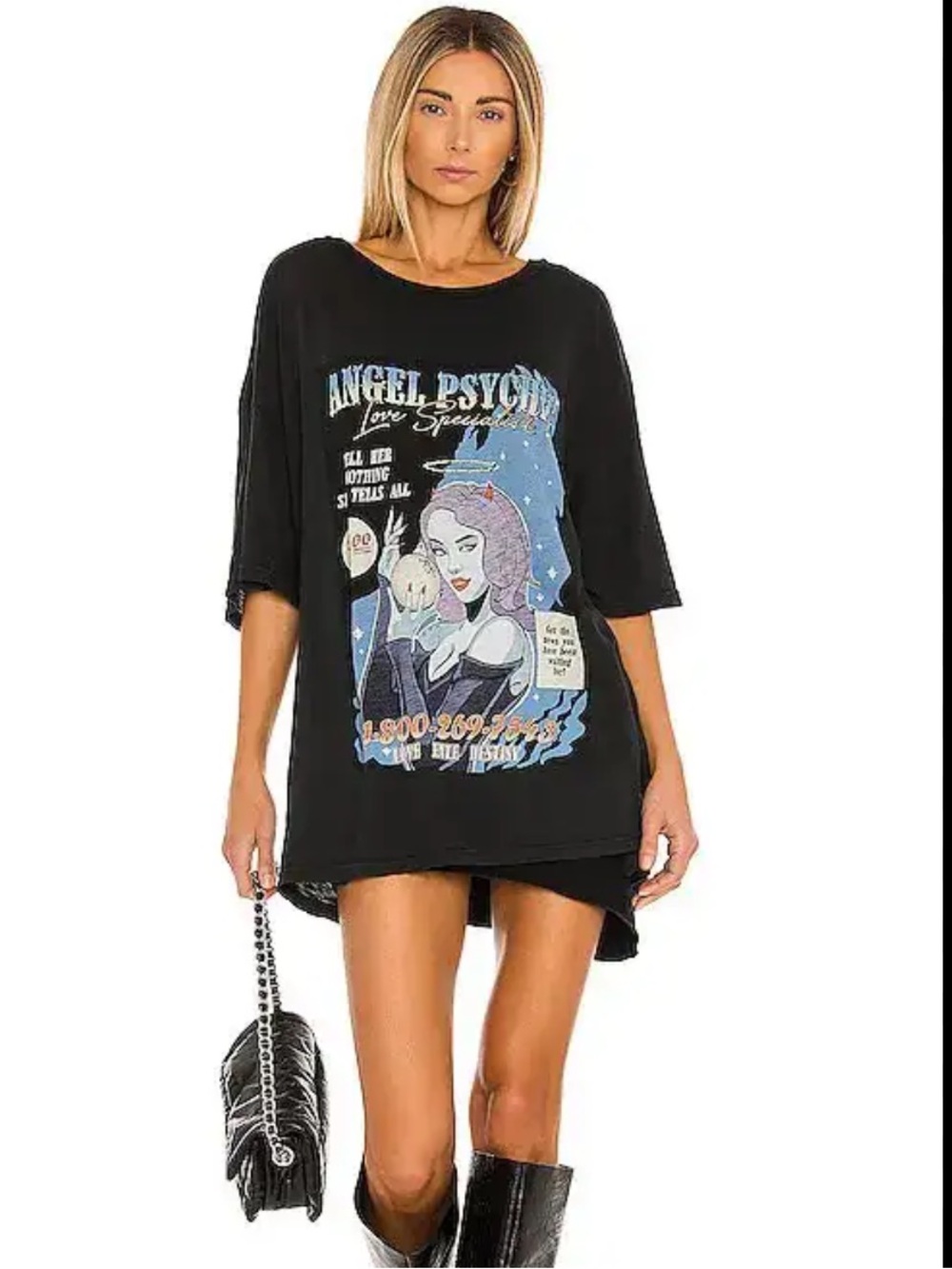 Boys Lie Oversized Black Tee with Angel Psychic Graphic